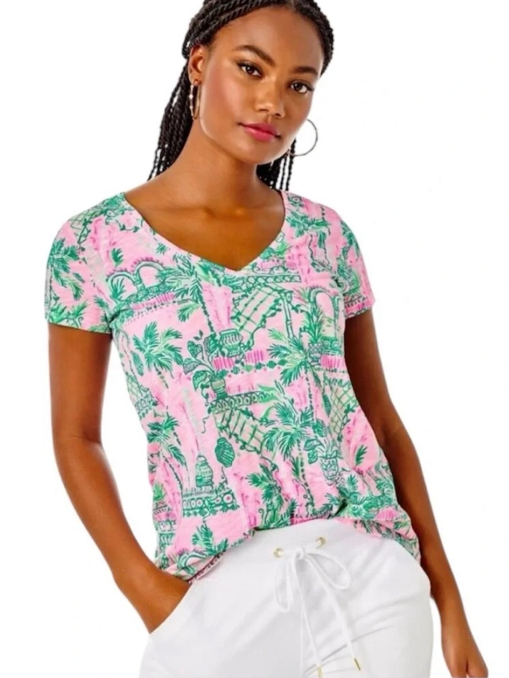 LILLY PULITZER, Etta V- Neck “Wish You Were Here” Short Sleeve Tee Shirt, Size M - Picture 2 of 11